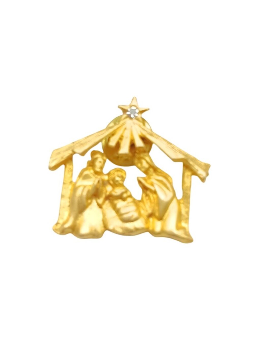 Avon Nativity Scene Gold-Tone Lapel Pin with Star Accent Vintage Religious Chris